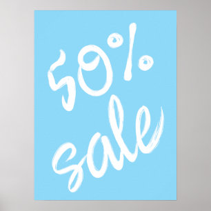 Affiche 50% Signe de vente, 18x24 Blue Sale