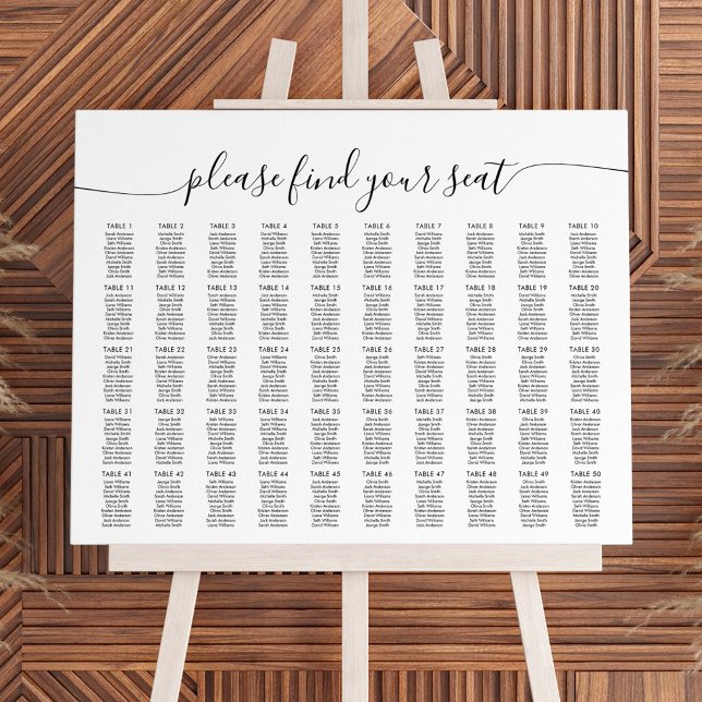 Affiche 50 Tables Large Trouvez Votre Siège Graphique (Créateur téléchargé)