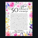 Affiche 50 things we love about you watercolor flowers mom<br><div class="desc">This is a DO IT YOURSELF XX Reasons why we love you. roses reasons we love you,  editable 50 Reasons,  60th birthday,  editable,  80th birthday,  memories,  love you,  mom,  retire You can edit the main body text. Designed by The Arty Apples Limited</div>