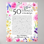 Affiche 50 things we love about you watercolor flowers mom<br><div class="desc">This is a DO IT YOURSELF XX Reasons why we love you. roses reasons we love you,  editable 50 Reasons,  60th birthday,  editable,  80th birthday,  memories,  love you,  mom,  retire You can edit the main body text. Designed by The Arty Apples Limited</div>