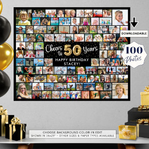 Affiche 50e Anniversaire 100 Photos Noir Or Félicitations 