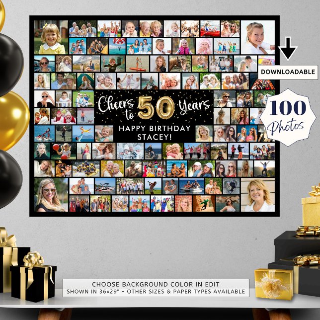 Affiche 50e Anniversaire 100 Photos Noir Or Félicitations  (Créateur téléchargé)