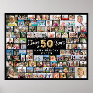 Affiche 50e Anniversaire 100 Photos Noir Or Félicitations