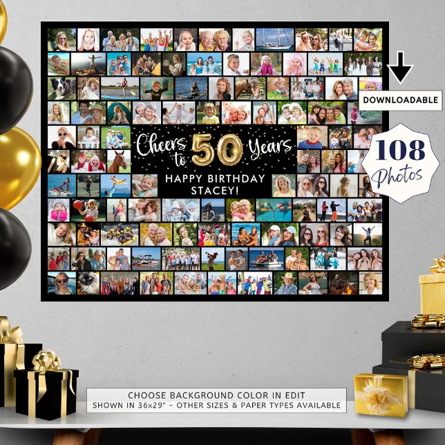 Affiche 50e Anniversaire 108 Photos Noir Or À l'année (Créateur téléchargé)
