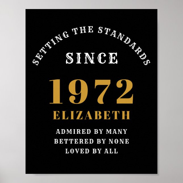 Affiche 50e anniversaire 1972 Elégant Black Gold Chic (Devant)