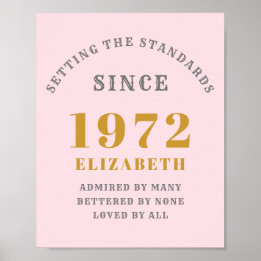 Affiche 50e anniversaire 1972 Elégant rose Grey Gold Chic