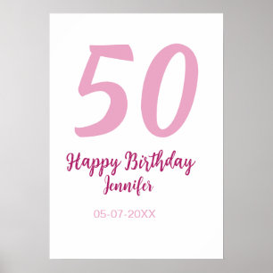 Affiche 50e anniversaire ajouter nom date année rose rouge