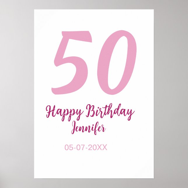 Affiche 50e anniversaire ajouter nom date année rose rouge (Devant)