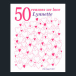 Affiche 50e Anniversaire Cadeau N'importe quelle couleur I<br><div class="desc">Un merveilleux cadeau de 50e anniversaire ou une idée de livre d'or de fête. Ce poster fabuleux contient 50 coeurs pour vous permettre d'écrire 50 courts messages d'amour. Parfait pour un cadeau spécial de 50ème anniversaire de la famille - ou à utiliser à une cinquantième fête comme livre d'or. *...</div>