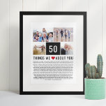 Affiche 50e Anniversaire Cadeaux Choses que nous aimons Li<br><div class="desc">Vous cherchez un cadeau d'anniversaire unique? Compilez une liste de choses que vous les aimez, ajoutez quelques photos et vous avez le cadeau parfait qu'ils vont chérir. C'est parfait pour un anniversaire marquant et si vous lancez une fête pourquoi ne pas demander aux invités d'ajouter des choses à votre liste...</div>