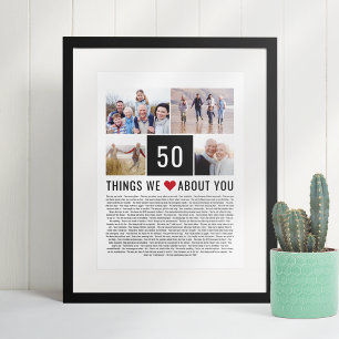 Affiche 50e Anniversaire Cadeaux Choses que nous aimons Li