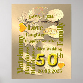 Affiche 50e anniversaire de Mariage d'or personnalisé