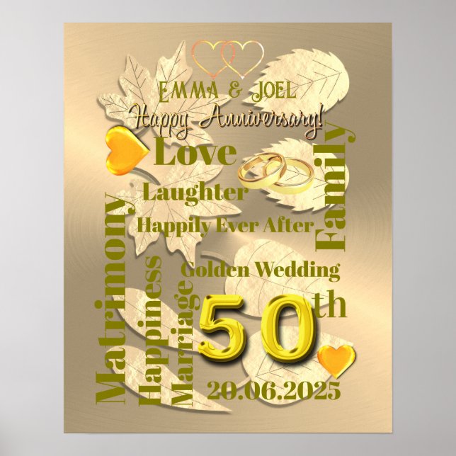 Affiche 50e anniversaire de Mariage d'or personnalisé (Devant)