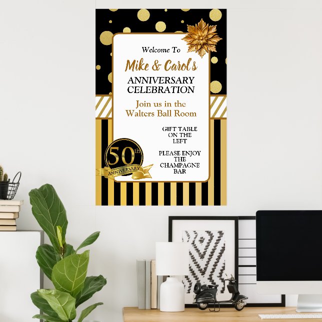 Affiche 50e anniversaire de mariage élégant  (Bureau à domicile)