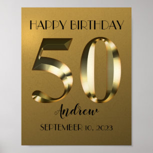 Affiche 50e anniversaire d'or métallique