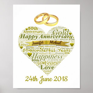 Affiche 50e anniversaire du Mariage personnalisé Word Art