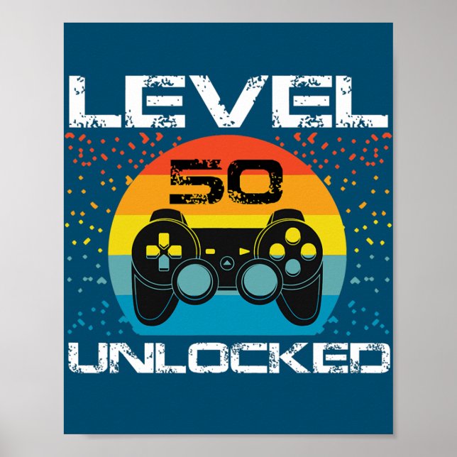 Affiche 50e Anniversaire Gamer Party Niveau 50 déverrouill (Devant)