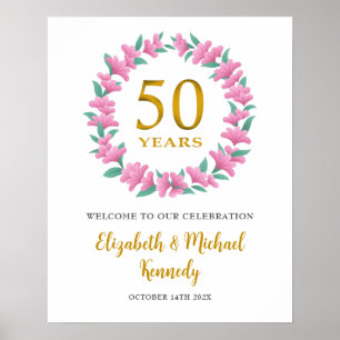 Affiche 50e Anniversaire Golden Welcome rose fleurs couron