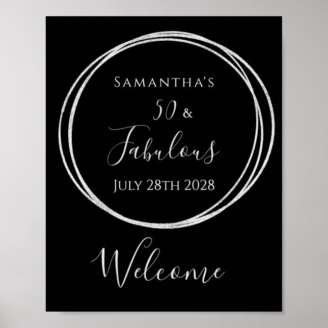 Affiche 50e anniversaire Noir Argent Anniversaire Symbole  (Devant)