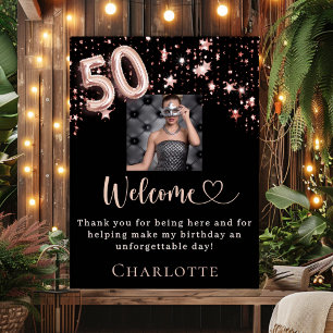 Affiche 50e anniversaire noir rose or photo étoiles bienve