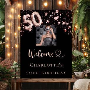 Affiche 50e anniversaire noir rose or photo étoiles bienve