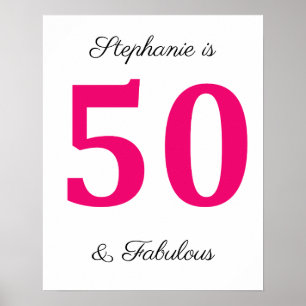 Affiche 50e Anniversaire Nom Fuchsia Rose Cinquante Et Fab