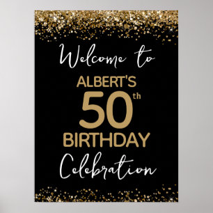 Affiche 50e anniversaire Parties scintillant d'or et accue