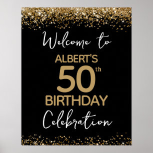 Affiche 50e anniversaire Parties scintillant d'or et accue