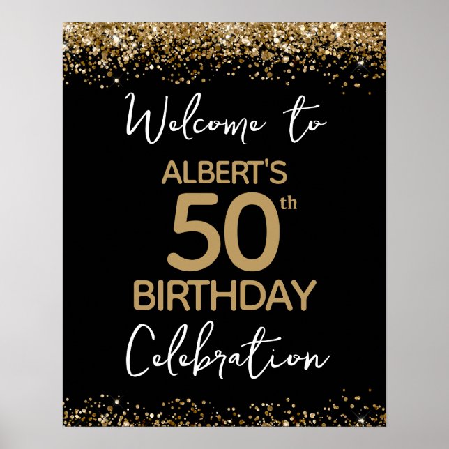 Affiche 50e anniversaire Parties scintillant d'or et accue (Devant)
