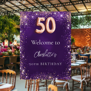 Affiche 50e anniversaire parties scintillant violet scinti