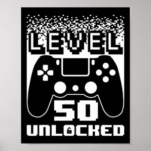 Affiche 50e Anniversaire Pour Homme Niveau 50 Jeu Déverrou