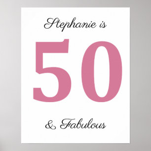 Affiche 50e Anniversaire Rose Cinquante Et Fabuleux Nom Pe