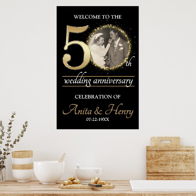 Affiche 50e anniversaire Symbole de bienvenue avec photo (Cuisine)