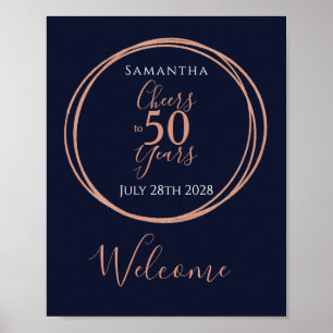 Affiche 50e fête d'anniversaire salue 50 ans Marine Rose G