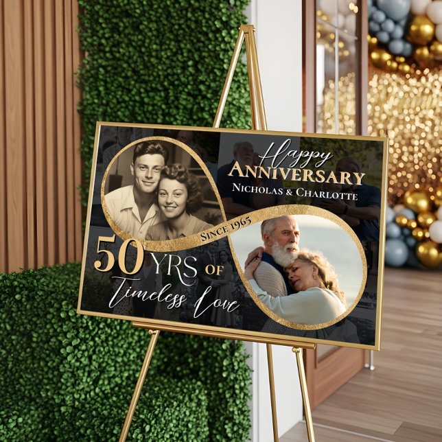 Affiche 50e Joyeux Anniversaire Then & Now Gold Infinity (50th Happy Anniversary Then & Now Gold Infinity Poster)