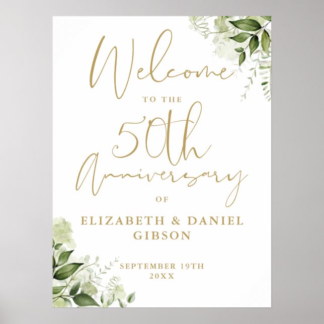 Affiche 50th Wedding Anniversary Greenery Welcome Sign (Devant)