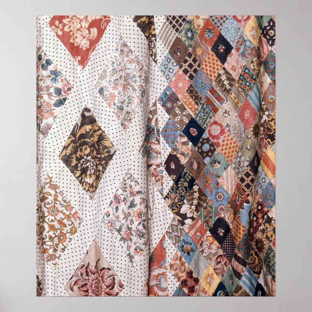 Affiche 53 : Détail d'une courtepointe en patchwork faite  (Devant)