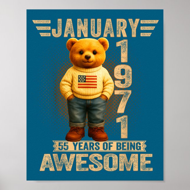Affiche 55 Year Old January 1971 Teddy Bear 55th Birthday  (Devant)