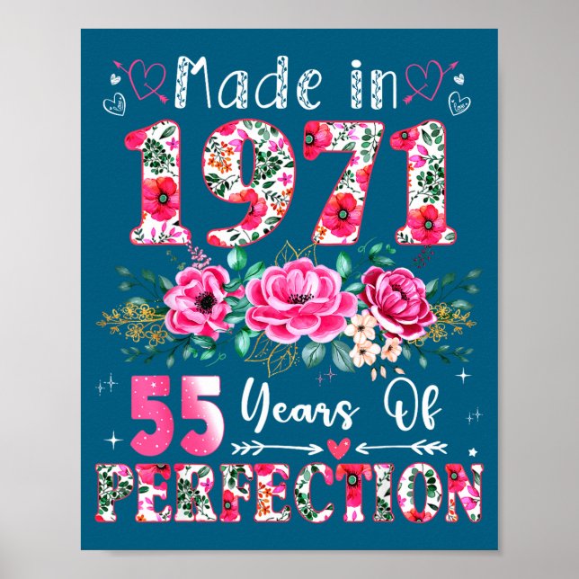 Affiche 55 Year Old Made In 1971 Floral 55th Birthday Wome (Devant)