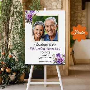 Affiche 55e anniversaire Mariage Gold Frame Roses violets