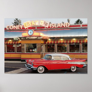 Affiche '57 Chevy avec une île Coney des années 50