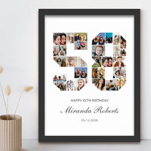 Affiche 58e anniversaire Numéro 58 Photo personnalisée Col