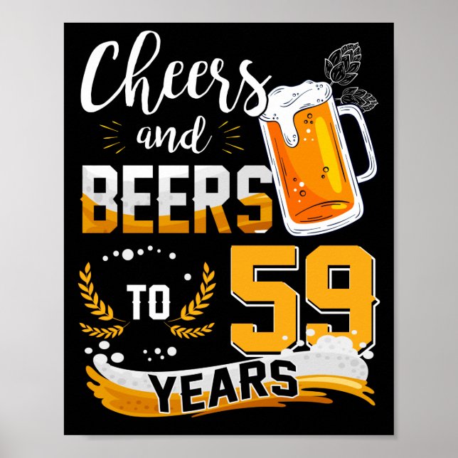 Affiche 59ème Anniversaire Fête Salue Et Bières À 59 Ans (Devant)