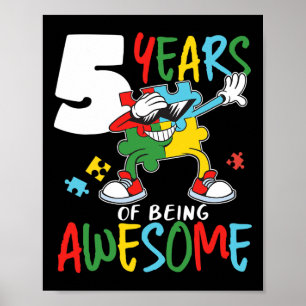Affiche 5 Anniversaire Autiste Garçon Fille Autisme Aware