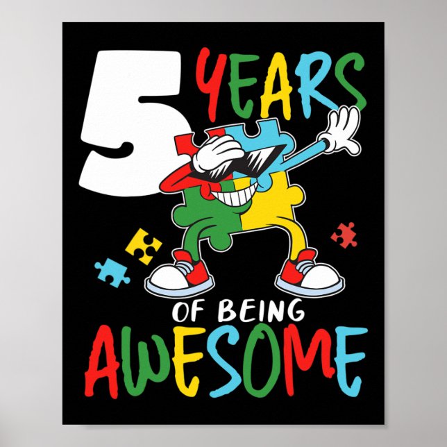 Affiche 5 Anniversaire Autiste Garçon Fille Autisme Aware (Devant)