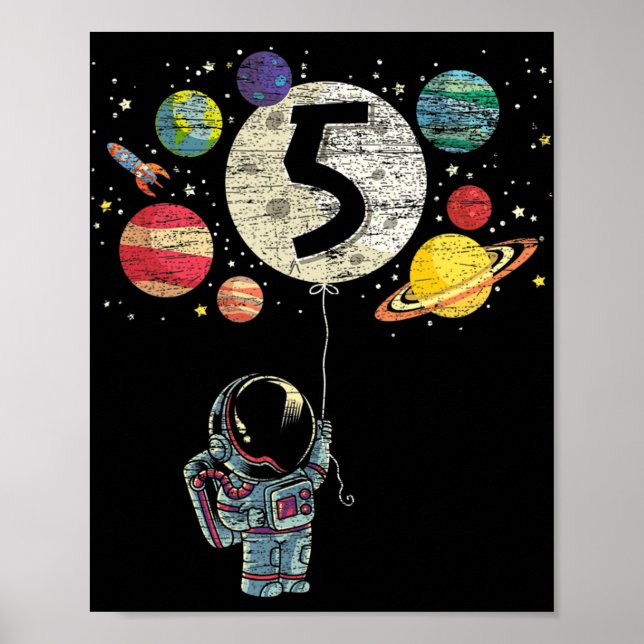 Affiche 5 ans Anniversaire Cadeaux de garçon Astronaut 5e  (Devant)