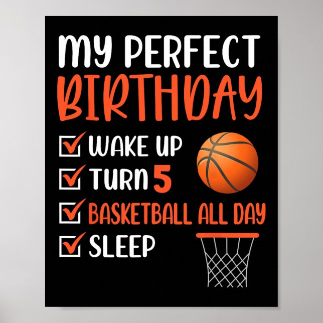 Affiche 5 ans Basketball Anniversaire fête 5e garçon Anniv (Devant)