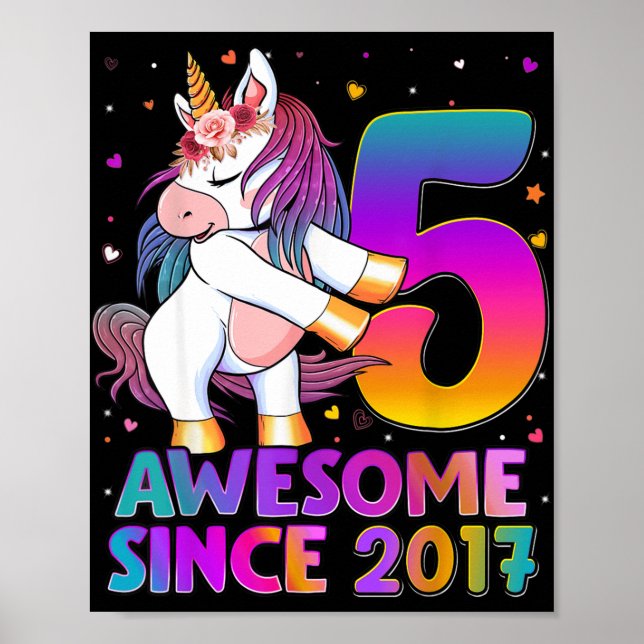 Affiche 5 Ans Unicorne Flossant 5e Anniversaire Girl Uni (Devant)