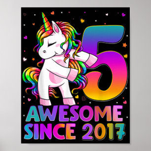 Affiche 5 Ans Unicorne Flossant 5e Anniversaire Girl Uni