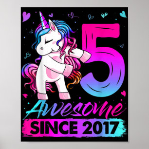 Affiche 5 Ans Unicorne Flossant 5e Anniversaire Girl Uni